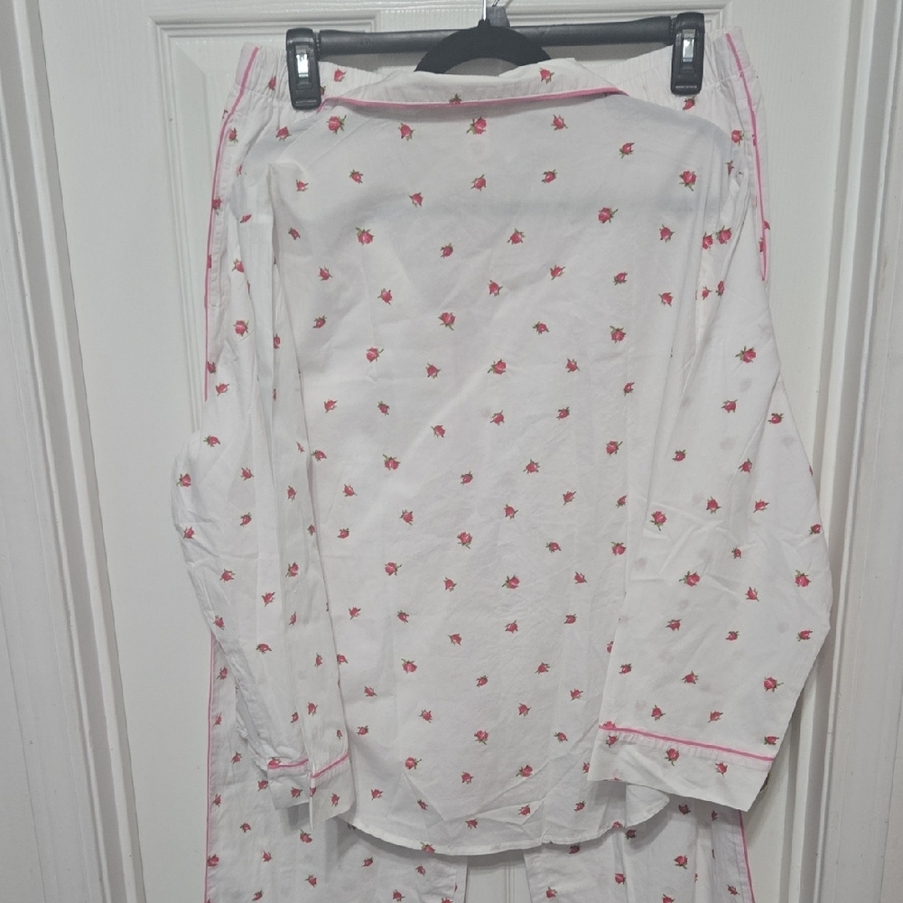 Victoria's Secret White Pajama Set with Pink Trim and Floral Print - Picture 4 of 7